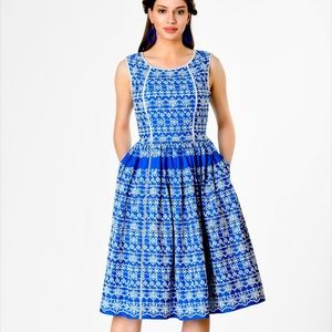 Eyelet Anthropologie style Dress Size Large Fit and Flare Summer Dress Blue